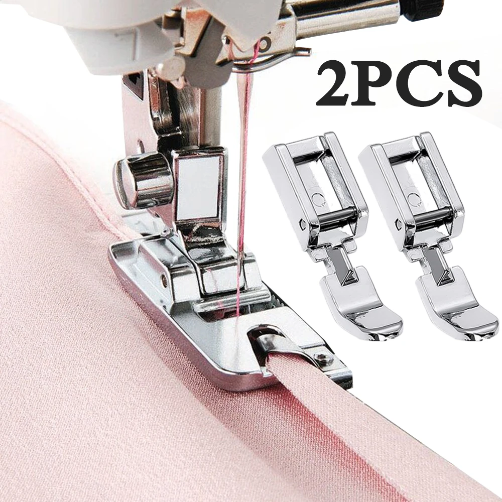 

2PCS Sewing Machine Presser Foot Clip Metal Quilting Patchwork Presser Narrow Rolled Hemming Foot for Low Shank Sewing Tools