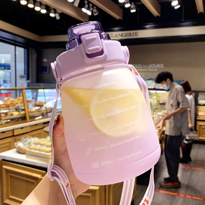 

1400ml Big Belly Cup Big Capacity Sticker Water Bottle with Straw Sports Bottle Portabel Water Jug for Students with Strap