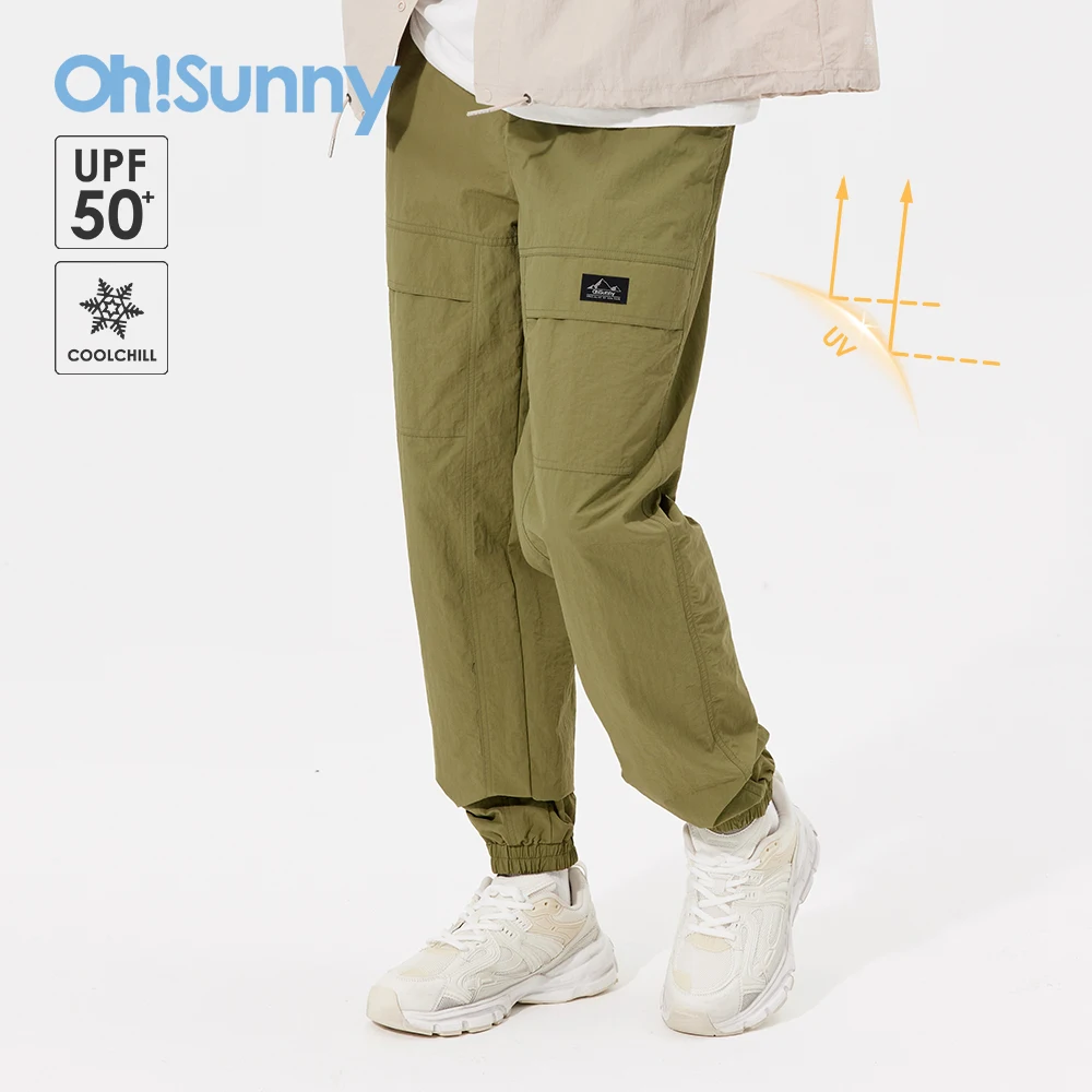 OhSunny Sunscreen Cargo Pants Men Spring and Summer Cool Feeling Waterproof Trousers Anti-UV UPF50+ Casual Outdoor Feet Overalls