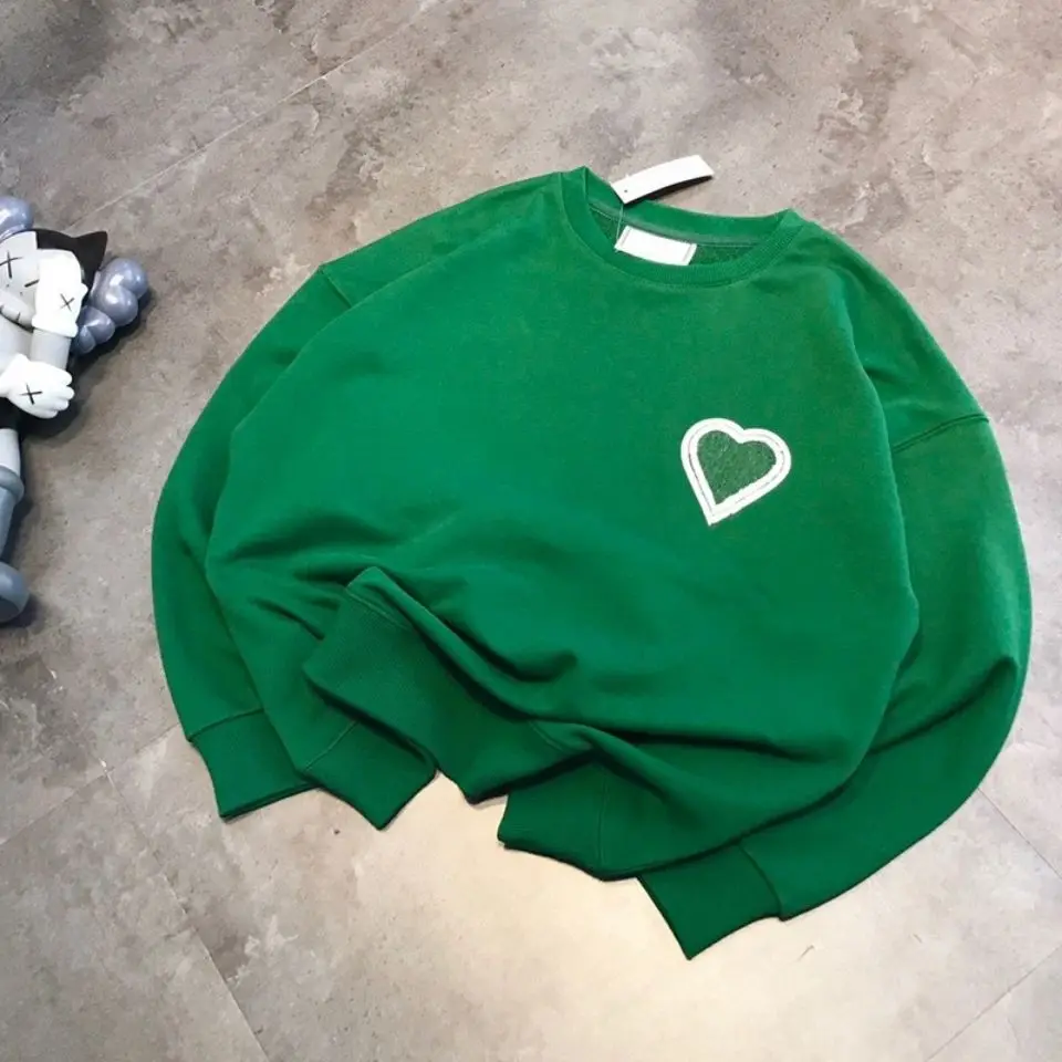 

Роскошные брендовые дизайнерские толстовки для женщин и мужчин, свободные толстовки унисекс с флокировкой и вышивкой в виде сердца, зелены...