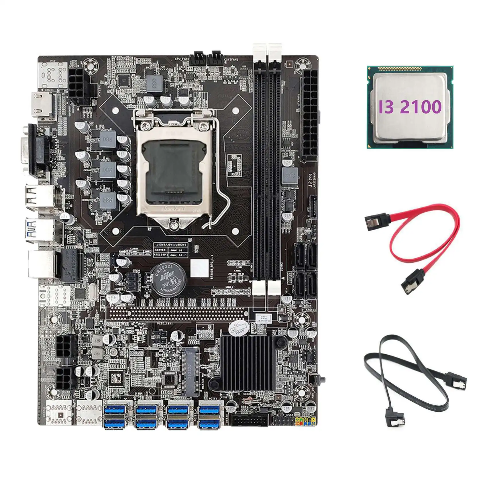 B75 ETH Mining Motherboard 8XPCIE USB Adapter+I3 2100 CPU+2XSATA Cable LGA1155 MSATA B75 USB Miner Motherboard