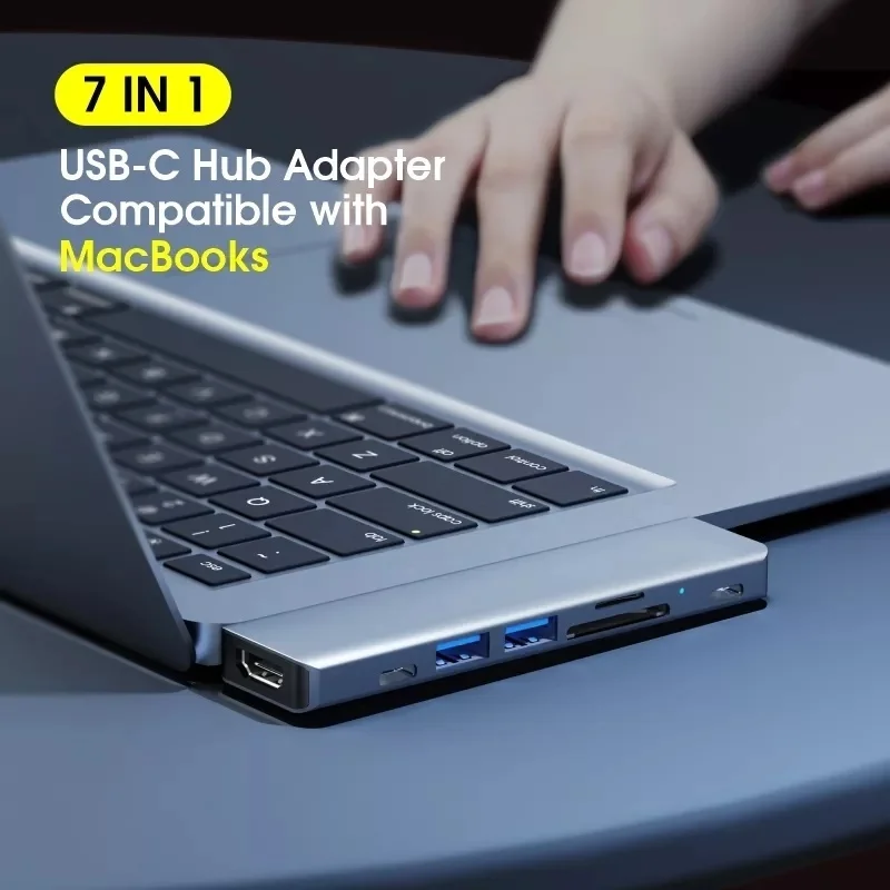 

USB-концентратор 7 в 1 для MacBook M1 Air Pro 2018-2020, адаптер USB 3,0, совместимый с HDMI, кардридер 4K TF SD, зарядка PD 87 Вт