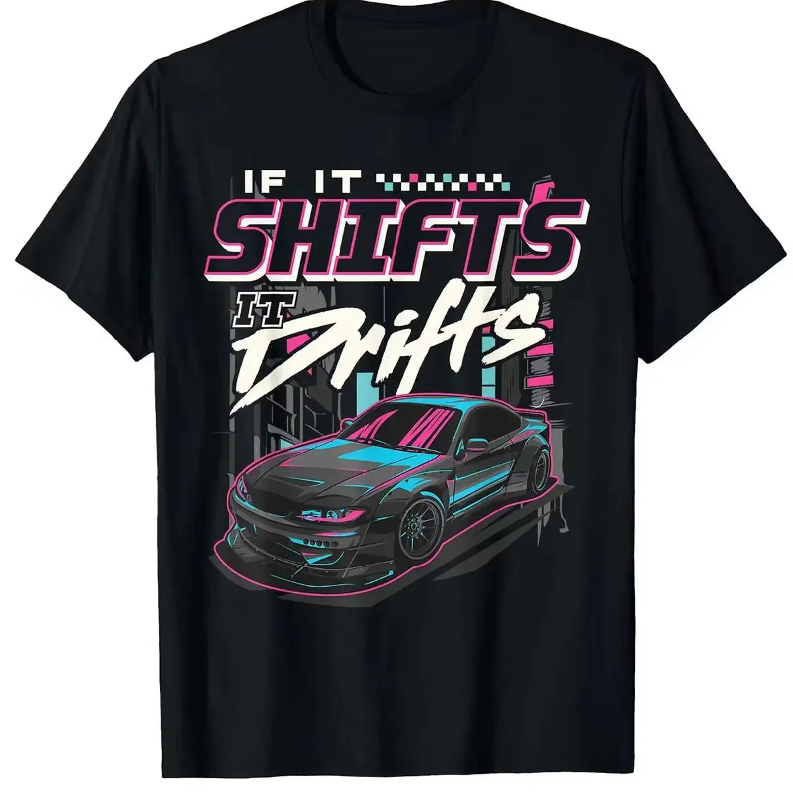 Фото Мужская футболка JDM Racing Drift Car с неоновым японским уличным арт-дизайном, винтажная, с эффектом потертости, удобная, для повседневной носки №1
