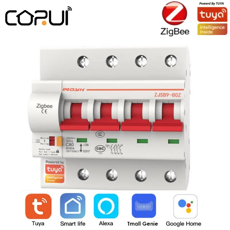 

Tuya Zigbee3.0 Smart Circuit Breaker 1-4P Remote Control 220V/380V IoT Air Switch Compatible With Alexa Echo Google Assistant