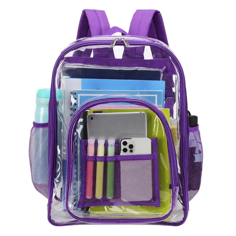 Waterproof Clear Backpack Heavy Duty PVC Transparent Large Capacity Backpack with Reinforced Strap for School, Work, Stadium, Tr