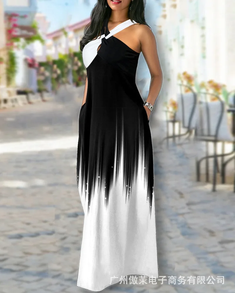 

Женское длинное платье с завышенной талией и карманами