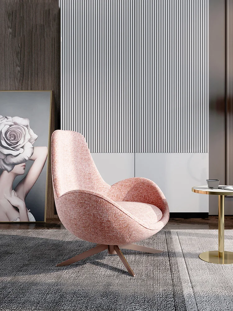 

Роскошный тканевый стул в виде яичной ракушки, современный простой сетчатый красный розовый дизайнерский вращающийся Повседневный диван с высокой спинкой
