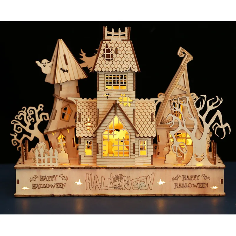 

Halloween series 3D three-dimensional Halloween house wooden puzzle DIY children's puzzle house puzzle toy