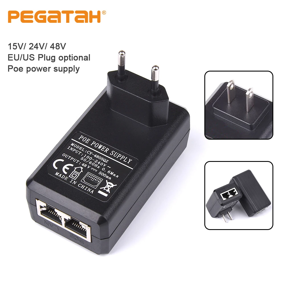 

1000Mbps POE Injector 15V1A/24V1A/48V0.5A Output EU US Plug For CCTV IP Camera Power Supply POE Adapter Phone AP