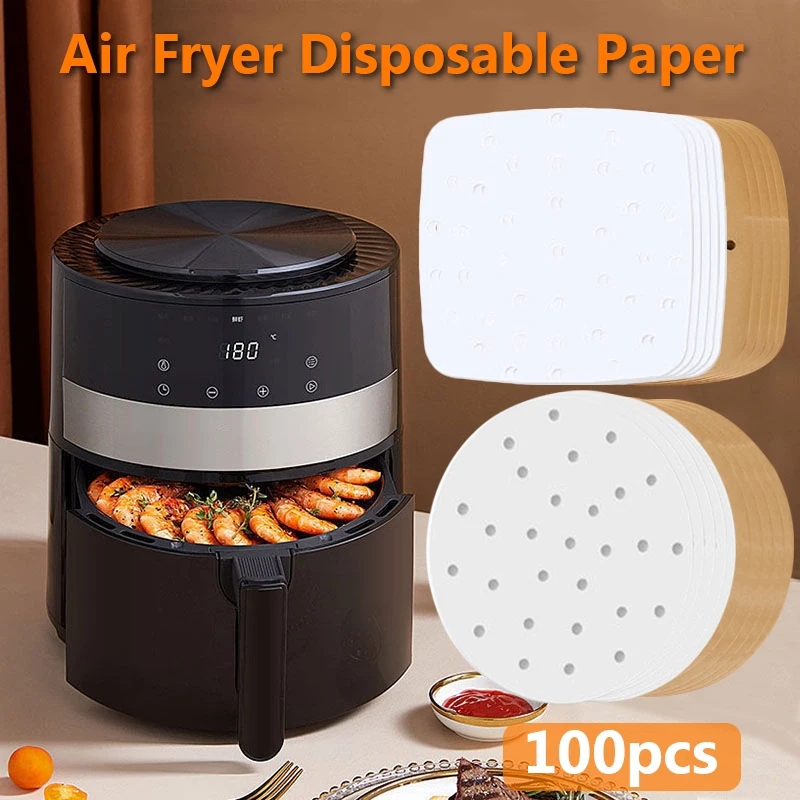 100pcs Air Fryer Liners Square Air Fryer Paper  6/7/8/9 Inch Disposable Baking Sheets Perforated Parchment Papers Steamer Mat
