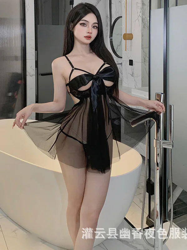 Сетчатое кружево милое Прозрачное мини-платье Drex с бантом корейское