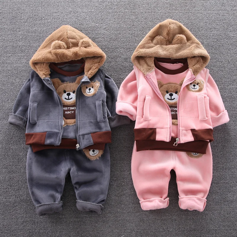 

Children Clothes for Baby Boys And Girls Clothing Set Hooded Outerwear Tops Pants 3PCS Outfits Fleece Kids Toddler Warm Suit
