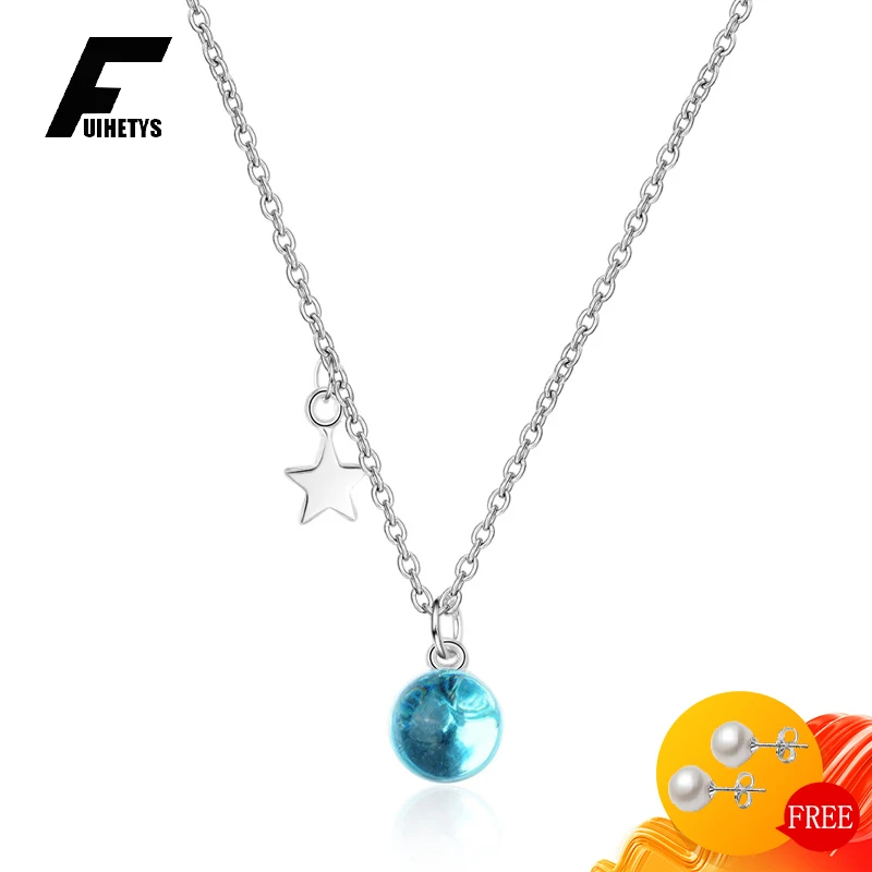 

Fashion Necklace 925 Silver Jewelry Round Shape Sapphire Gemstone Pendant Accessories for Women Wedding Engagement Party Gifts