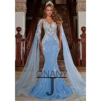 luxury sequin shawl mermaid evening dresses formal prom gowns dropping shipping vestidos fiesta abendkleider robe ball stretch