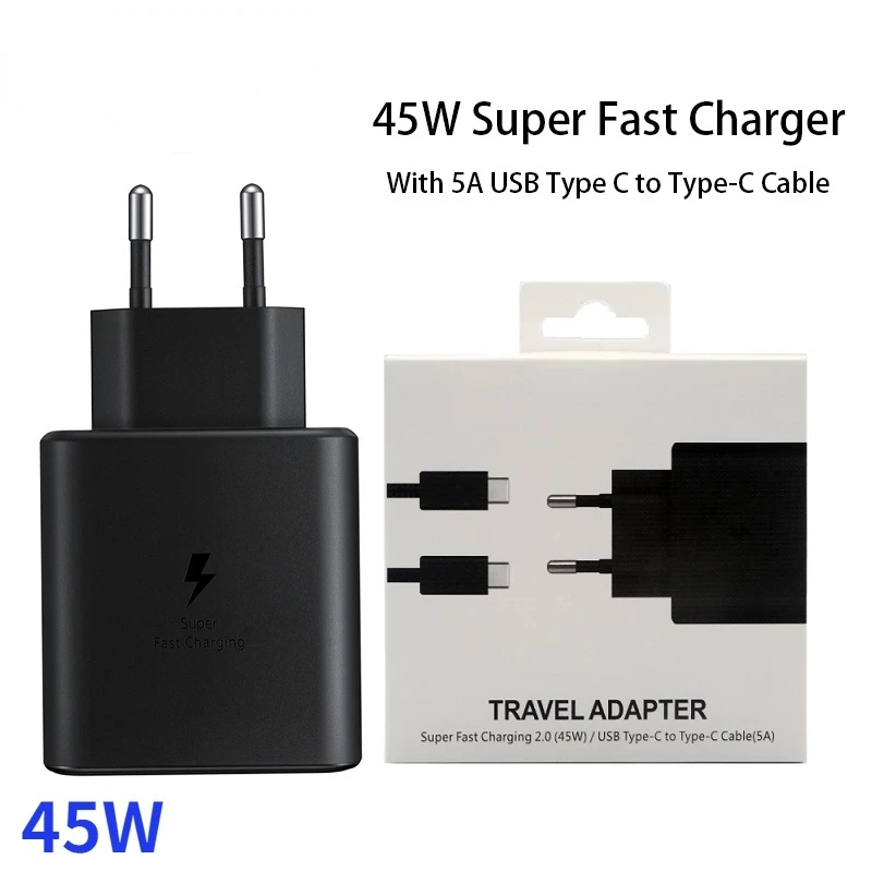 

45W Super Fast Charger EP-TA845 Original Samsung Quick Adapter PD USB-C Cable For Galaxy S21 S20 Ultra Note 20 10 + 5G A91 A81