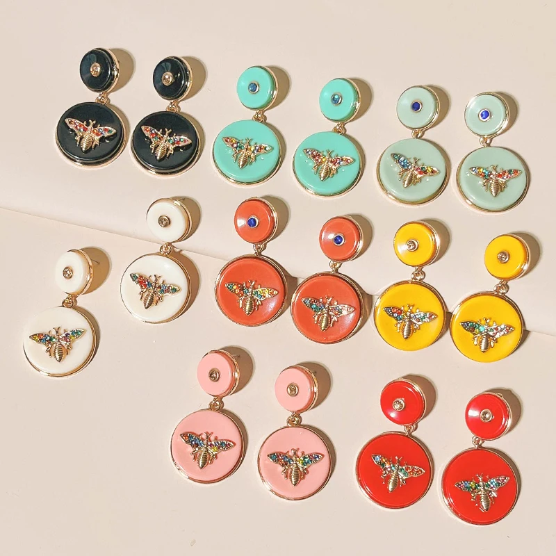 

Korean Colorful Bee Round Drop Earrings for Women Long Arcylic Geometric Dangle Earings Charm Big Brincos Trend Jewelry New