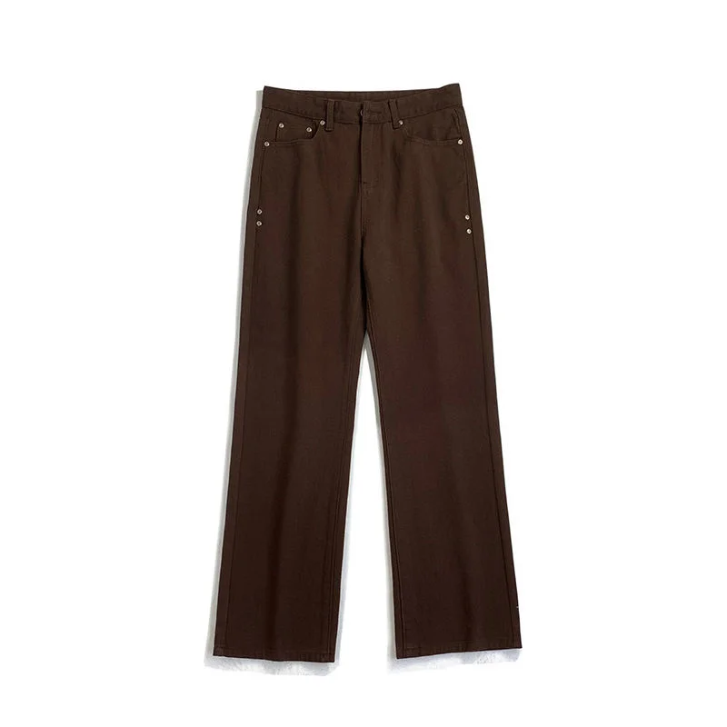 Coffee/Black Jeans Men Slim Fashion Casual Straight Jeans Mens Streetwear Korean Loose Denim Pants Mens Bell-bottom Trousers