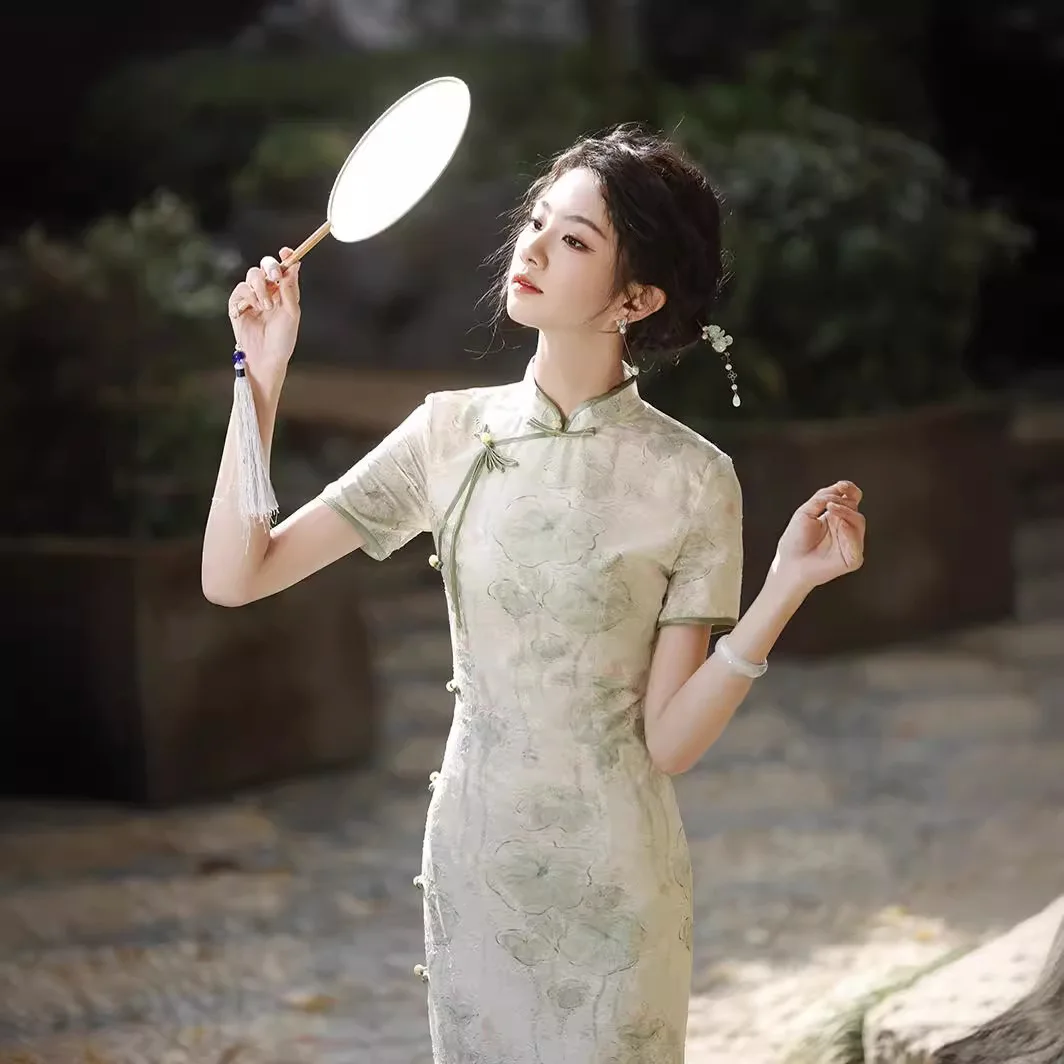 Летнее китайское сексуальное женское платье Ципао с коротким рукавом улучшенное