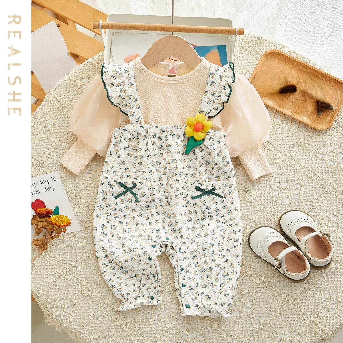 

Sweet Newborn Baby Girl Clothes Set 2023 New Autumn Long Sleeve Shirts Floral Romper Infant 2Pcs Outfits Baby Clothing