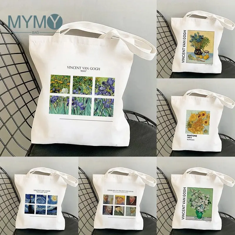 

Сумка на плечо с изображением картины Ван Гога, милая Женская холщовая сумка-шоппер для покупок в стиле Харадзюку, Повседневная продуктовая сумка для девушек