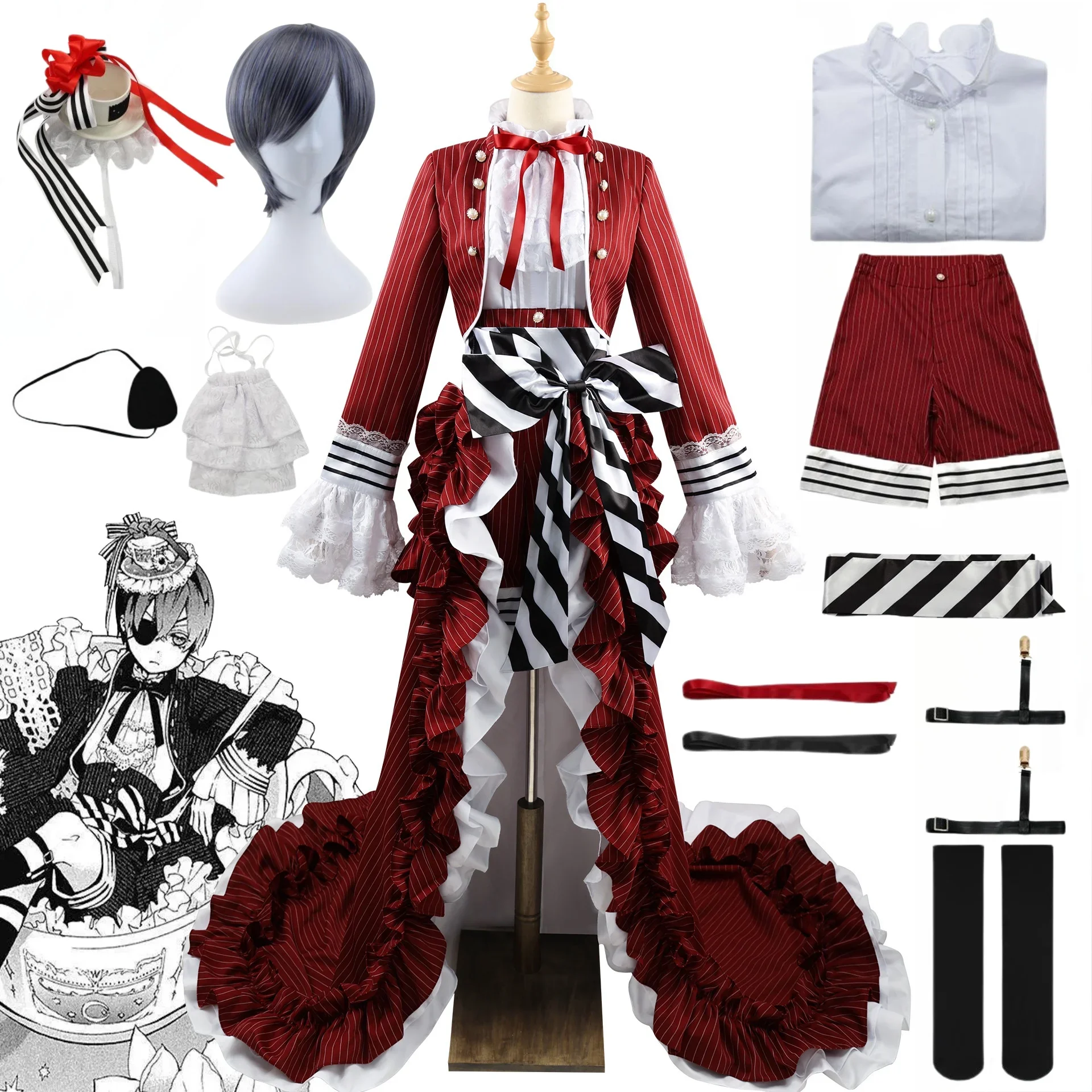 Костюм для косплея черного Батлера с париком