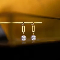 kose 2022 strolling ladder simple geometric design earrings freshwater pearl vacuum plated 18k gold hypoallergenic stud earrings
