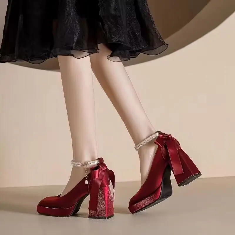 Новинка 2024 женские удобные туфли Мэри Джейн на высоком каблуке вечерние