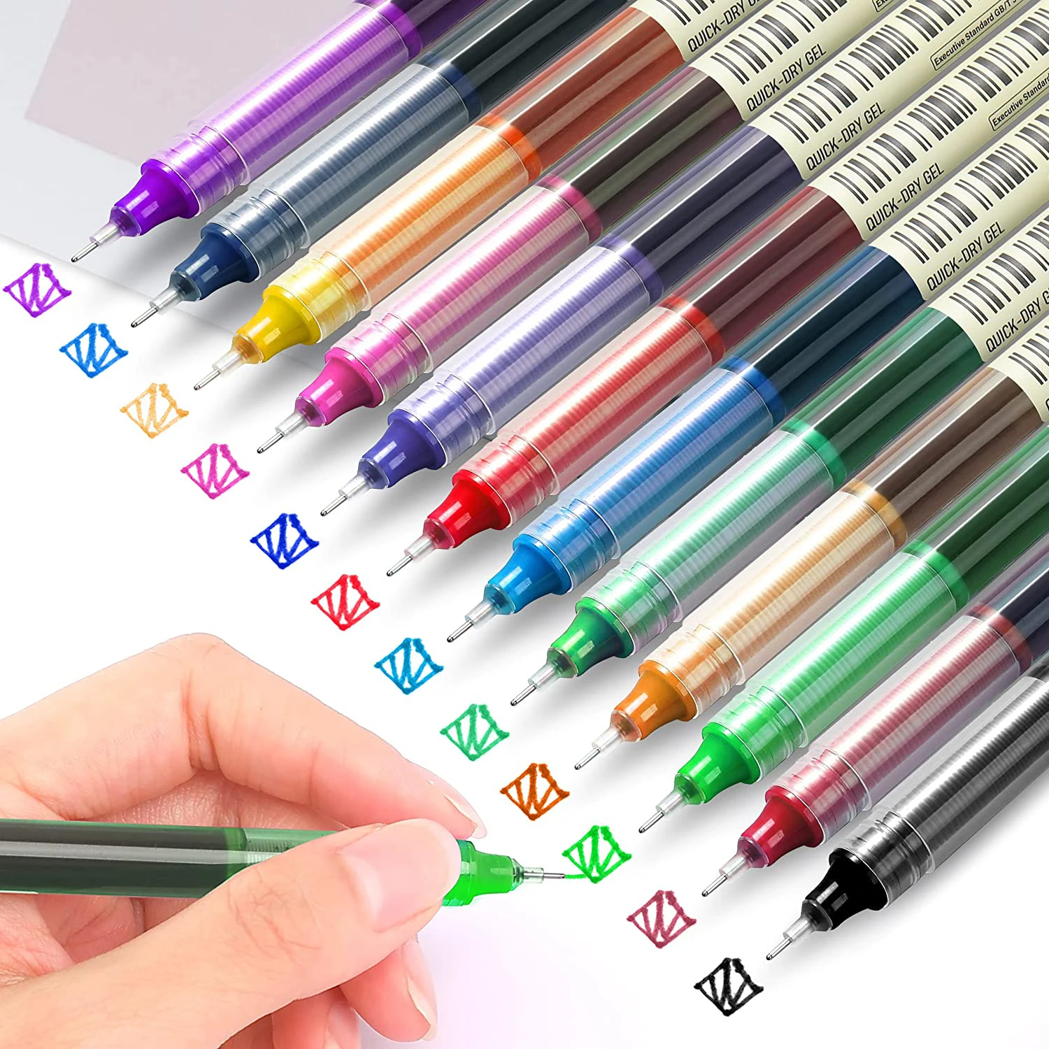 

Rolling Ball Pen 12Pcs Assorted Coloring Quick Drying Ink 0.5mm Fine Point Liquid Multicolored Pen for Journaling Smooth Writing