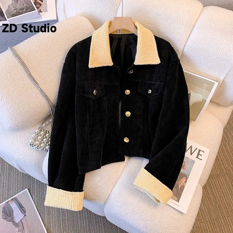 

[ZD Studio] Xiaoxiangfeng черная Вельветовая ткань женская осенняя и зимняя новая французская приталенная куртка топ