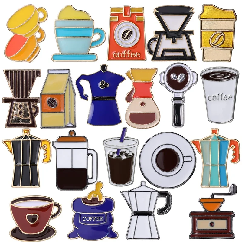 

Mini Coffee Mind Enamel Pins Cafe Latte Art Bean Pot Cup Barista Brooch Button Badges Lapel Cartoon Jewelry Gift for Fan Friends