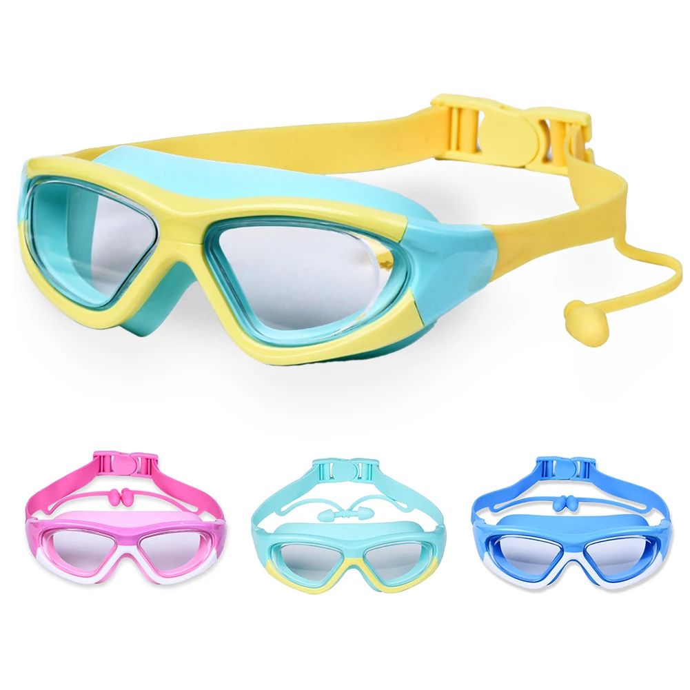 

Профессиональные очки для плавания, детские спортивные очки для дайвинга с затычками для ушей, противотуманные силиконовые детские очки дл...