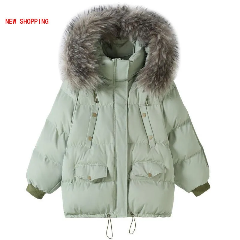 2023 New Winter Jacket Women Parkas Big Fur Collar Hooded Coat Warm Cotton padded Parka Female Jacket Loose Outwear Plus Size