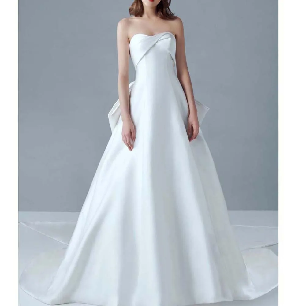 

Dressv Wedding Dress 2022 Customed White A-line Bowknot Cascading Ruffles Sleeveless Floor-Length Elegant Dresses For Women