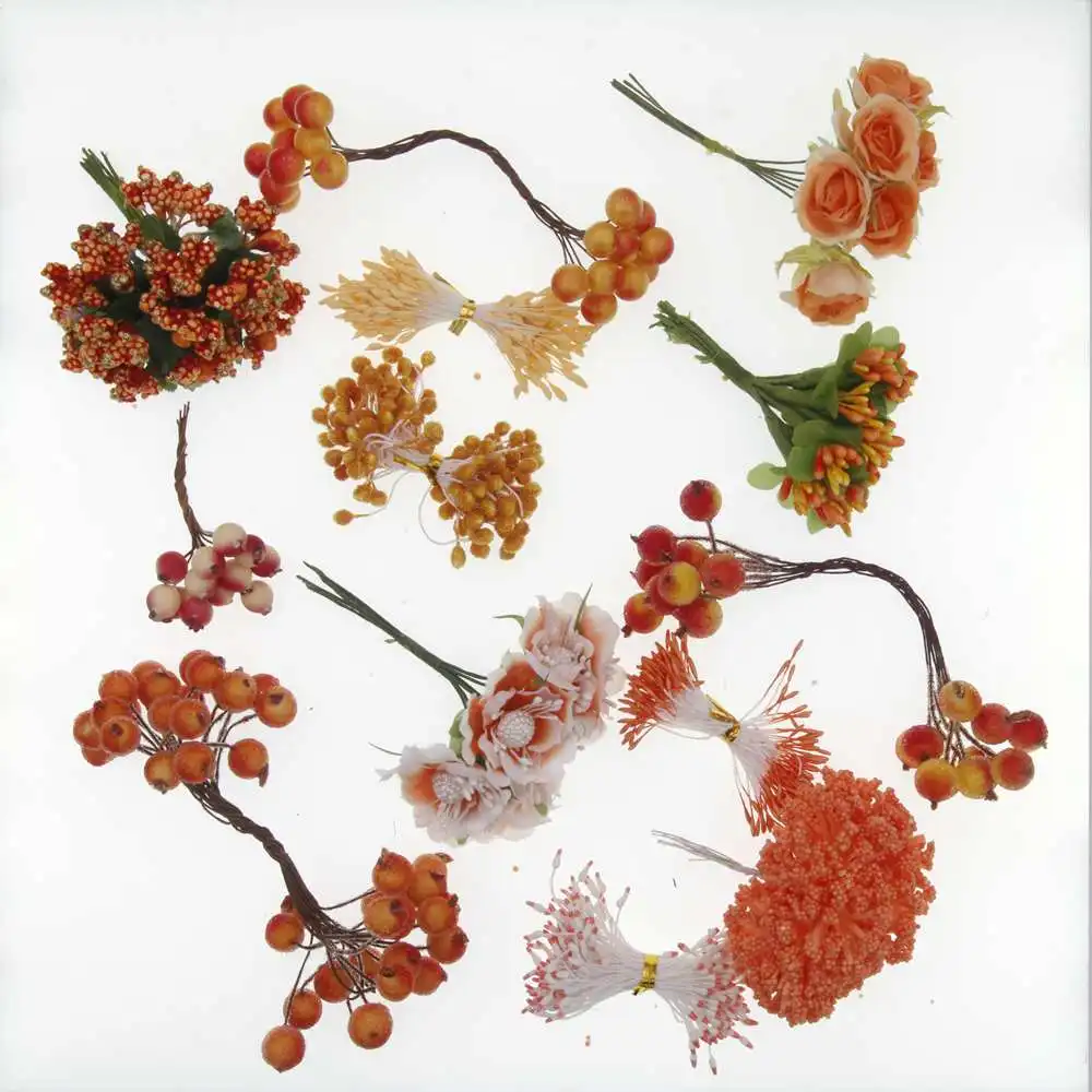 

6/10/12/50/70/90pcs Orange Flower Cherry Stamen Berries Bundle DIY Christmas Wedding Party Home Cake Gift Box Wreaths Decor