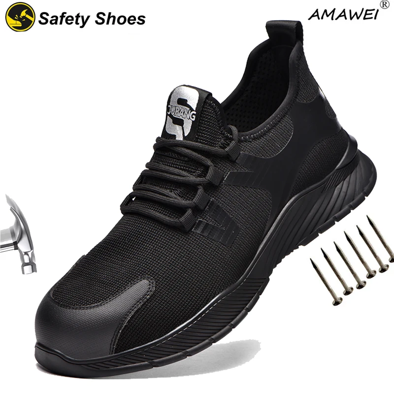 

AMAWEI Work Safety Shoes Anti-smashing Steel Toe Puncture Working Boots Lightweight Non-slip Fashion Sneakers For Men Women