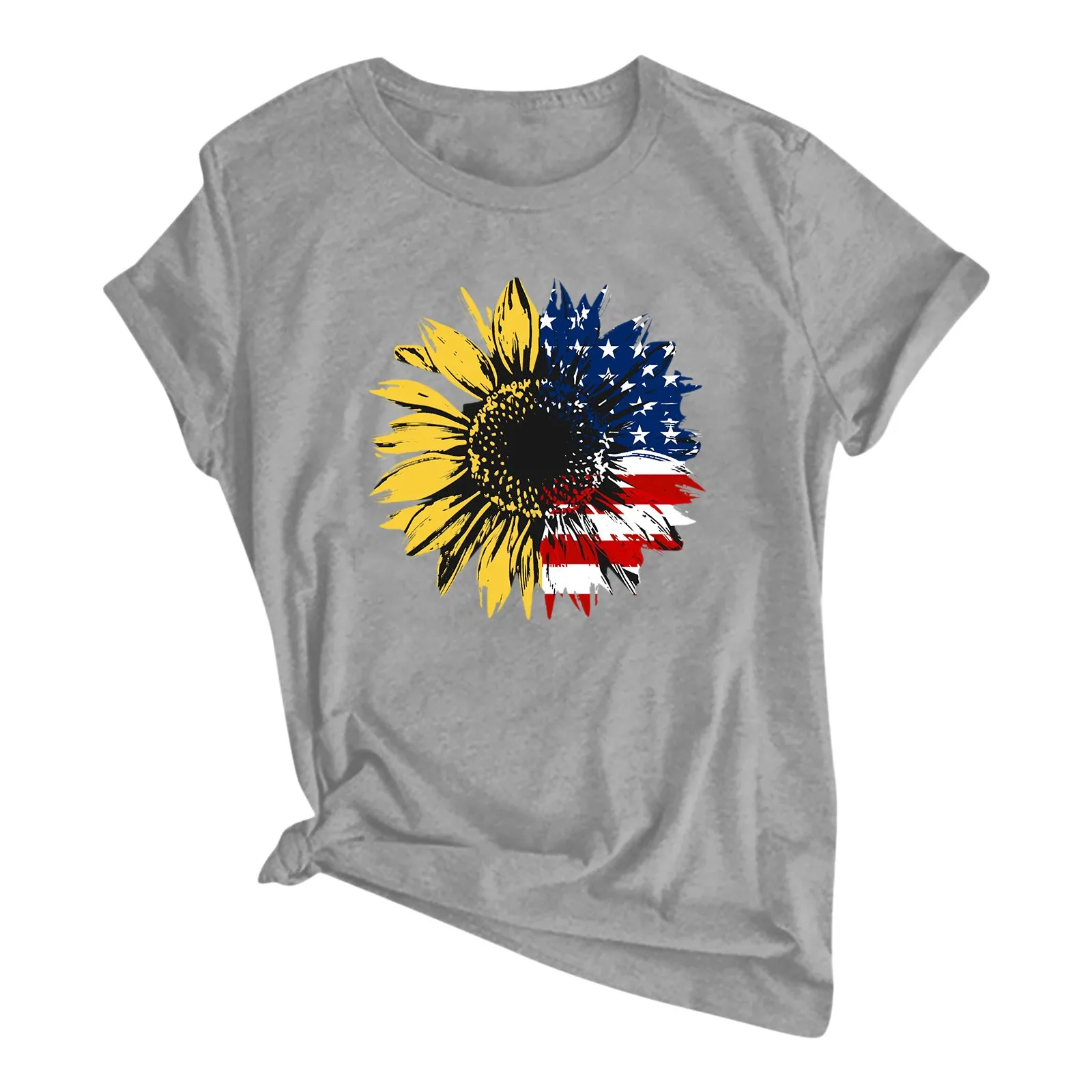 

Футболка с цветочным принтом в стиле Харадзюку, модная футболка унисекс с круглым вырезом и коротким рукавом, свободные топы для женщин и му...