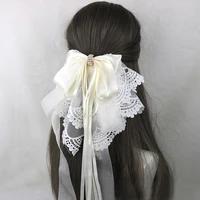 long tassels lace big bow hairpins ponytail hairdressing princess spring hairpin organza bow ribbon hair accessories