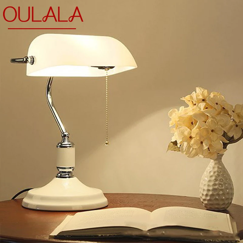 

OULALA Classical Simple Table Lamp Creative White Design LED Vintage Glass Light Decor for Home Bedroom Study Office Desk