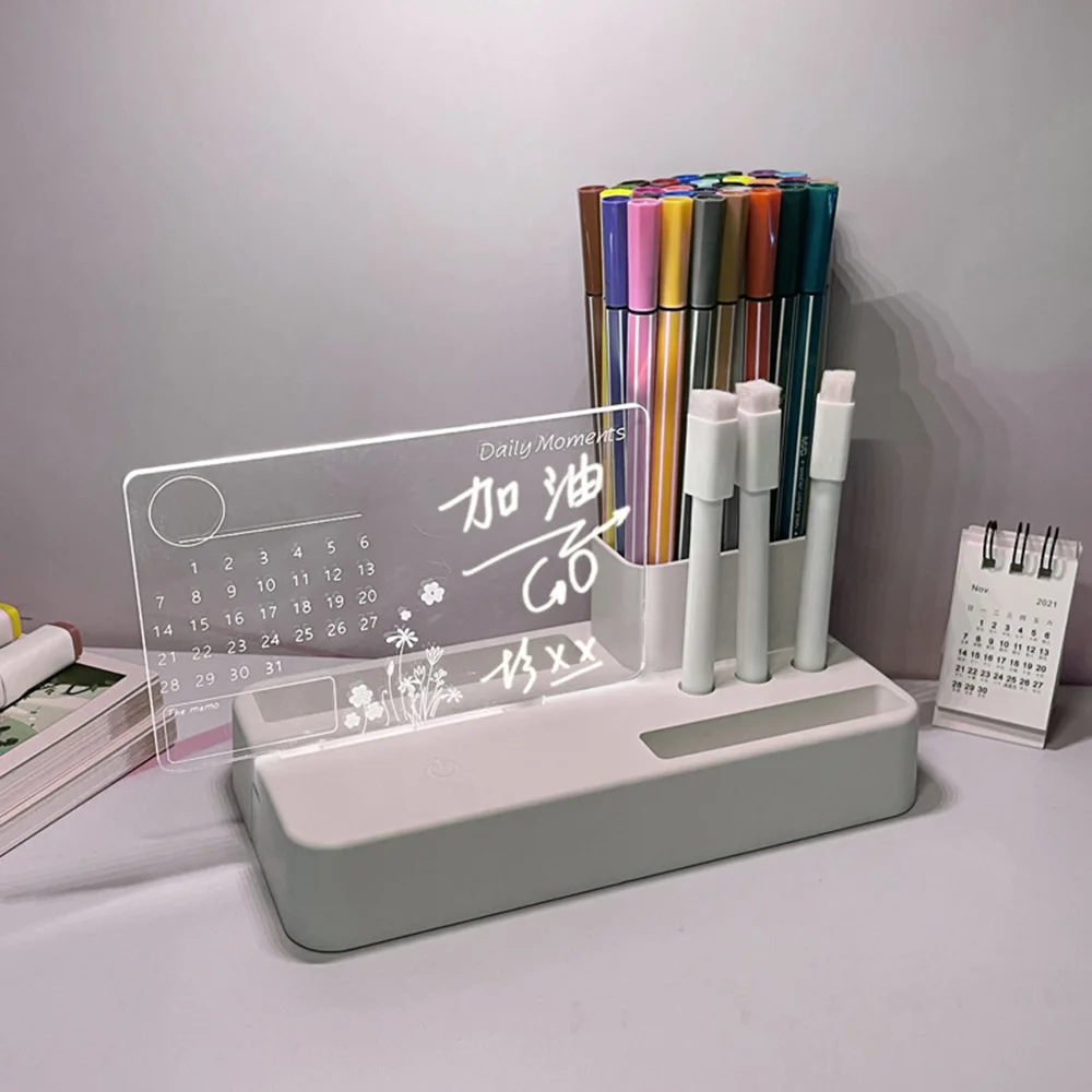 Usb Hinweis Bord Nacht Licht Diy Led Nachricht Bord Urlaub Licht Mit Stift Halter Transparent Acryl Schreibtisch Lampe Hause Dekoration
