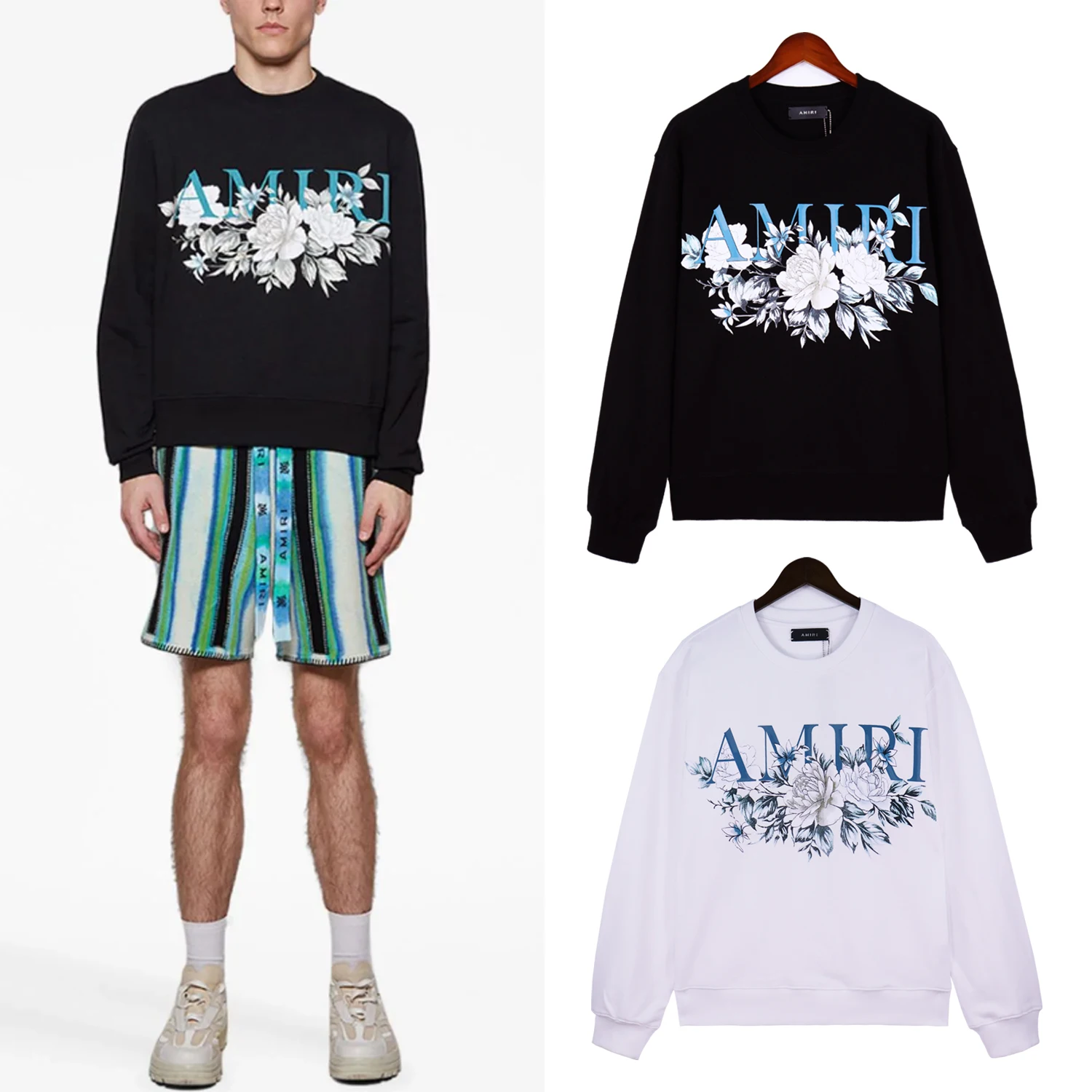 

2023 Autumn Winter Men women pullover New 100 Cotton Personalized printed flowers Loose Sweater Fashion Style