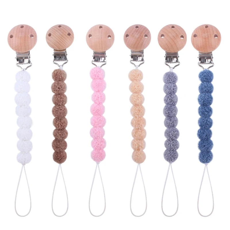 

Baby Pacifier Chain Clip Nursing Teether Soother Holder Fur Balls Chain Wooden Clip DIY Dummy Nipple Holder Leash Strap Shower G