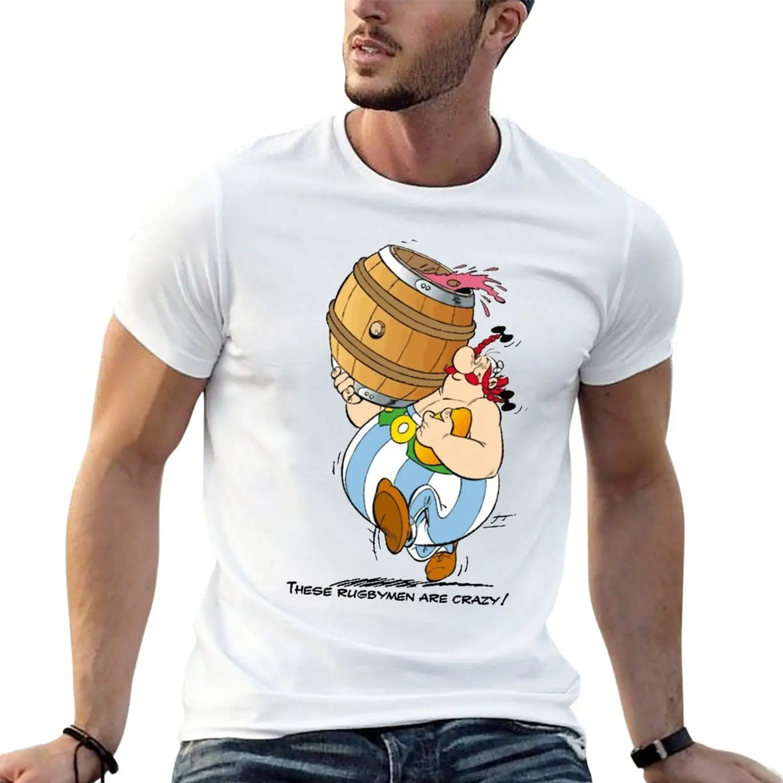 

Asterix Obelix These Rugby Are Crazy Oversized T Shirt Summer Mens Clothing 100% Cotton Streetwear Big Size Tops Tee