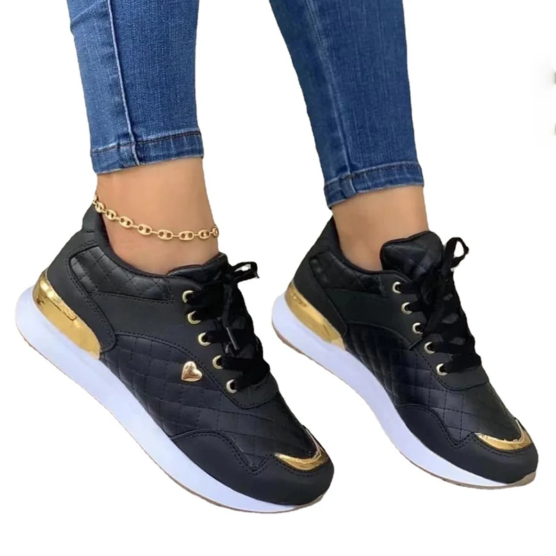 Women Fashion Lace Up Sneakers Casual Sport Shoes for Outdoor Ladies Walking Shoes