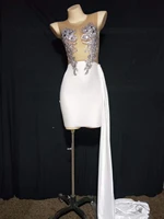 nude sleeveless swan velvet rhinestones white dress women sexy stage costume party evening prom clothing celebration outfits