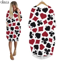 cloocl women dress playing cards of spades 3d graphics loose daughter dresses long sleeve fashion summer gown pocket dress