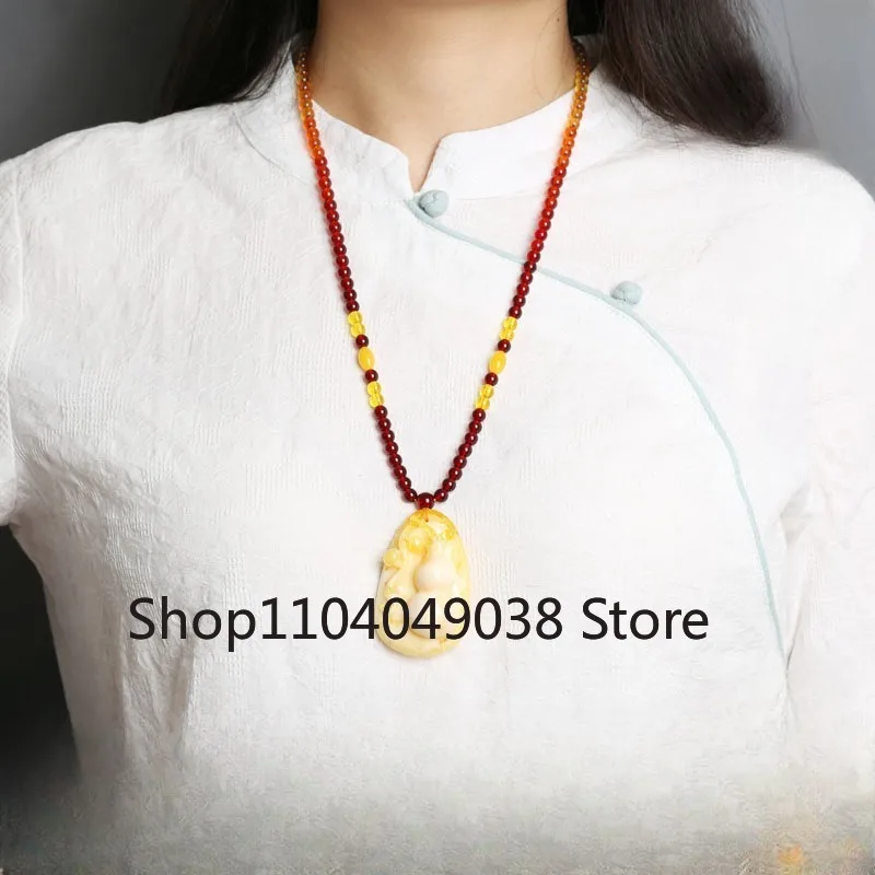 Желтое и белое ожерелье из янтарного пчелиного воска для мужчин женщин ювелирные