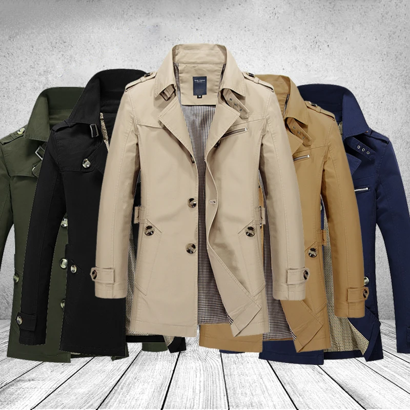 Fashion Men Trench Jackets Brand Casual Business Trench Coat Mens Leisure Overcoat Male Single Breasted Windbreakers Plus Size