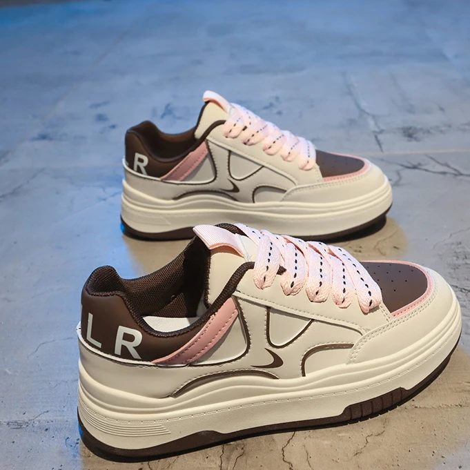 

2023 New Autumn Women Mid-heel Shoes Cross Lace-up Non-slip Women Shoes Thick-soled Leather Patchwork Color Women Casual Shoes