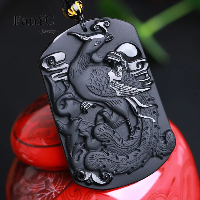 Натуральный Матовый обсидиан подвеска Феникс цзиншань красивое резное