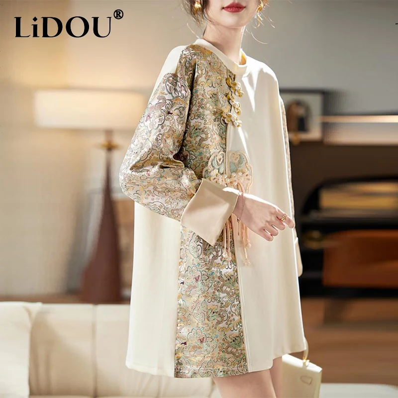 Женская футболка с длинным рукавом свободная повседневная в китайском стиле